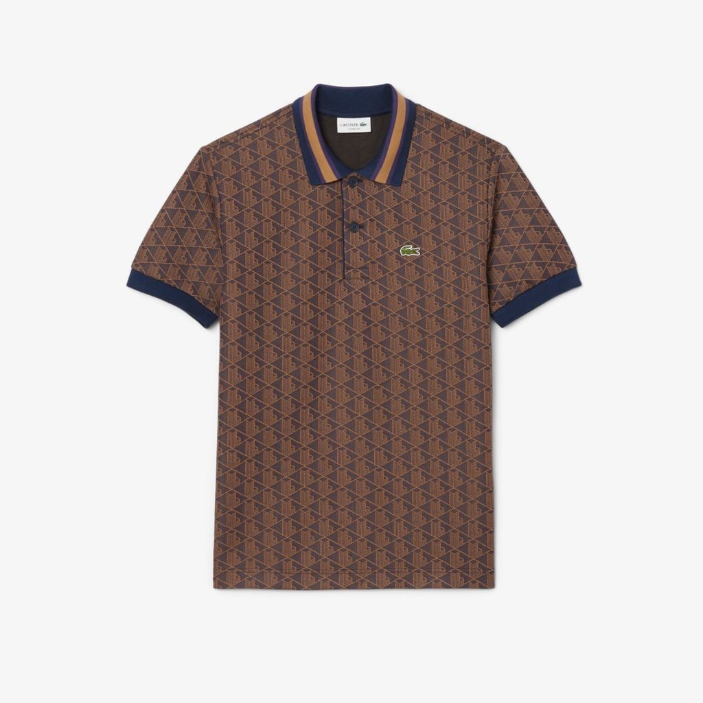 Áo Polo Lacoste Nam Dáng Cổ Điển Có Cổ Tương Phản Hoạ Tiết Monogram Chất Liệu Jacquard