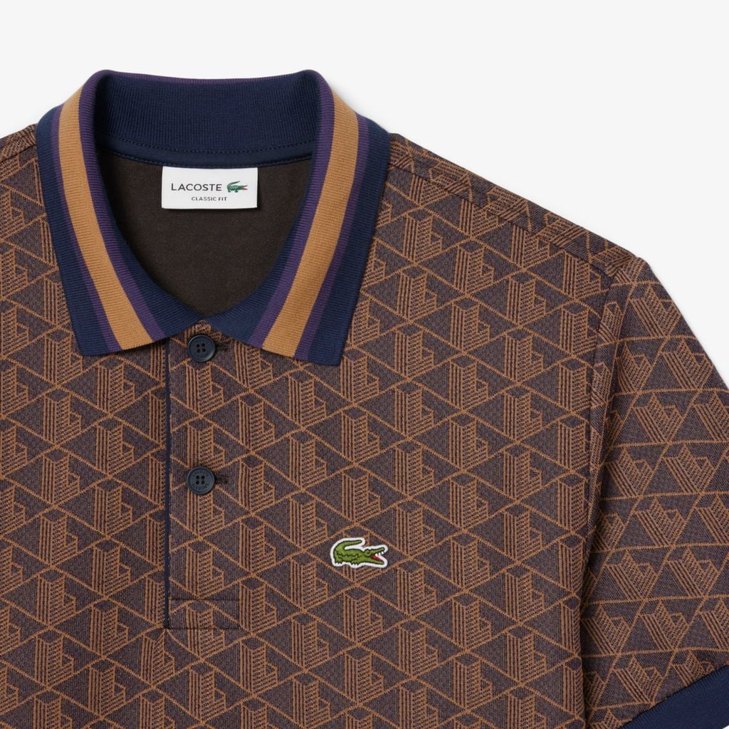 Áo Polo Lacoste Nam Dáng Cổ Điển Có Cổ Tương Phản Hoạ Tiết Monogram Chất Liệu Jacquard