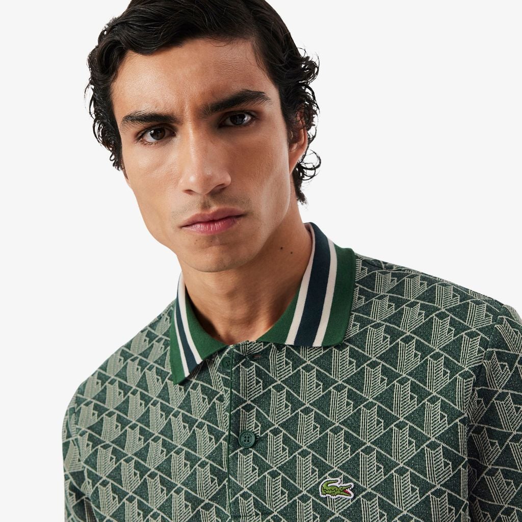 Áo Polo Lacoste Nam Dáng Cổ Điển Có Cổ Tương Phản Hoạ Tiết Monogram Chất Liệu Jacquard