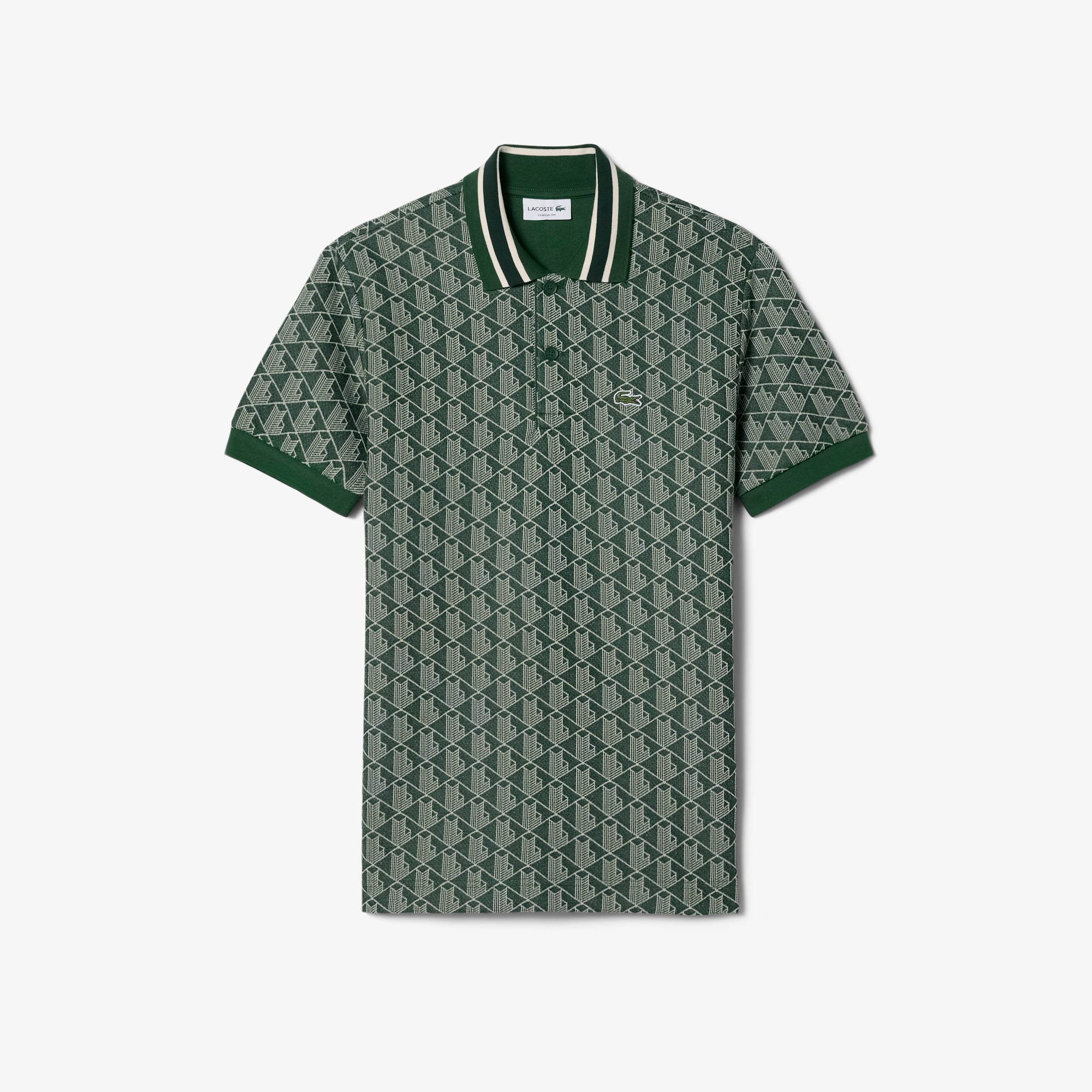 Áo Polo Lacoste Nam Dáng Cổ Điển Có Cổ Tương Phản Hoạ Tiết Monogram Chất Liệu Jacquard