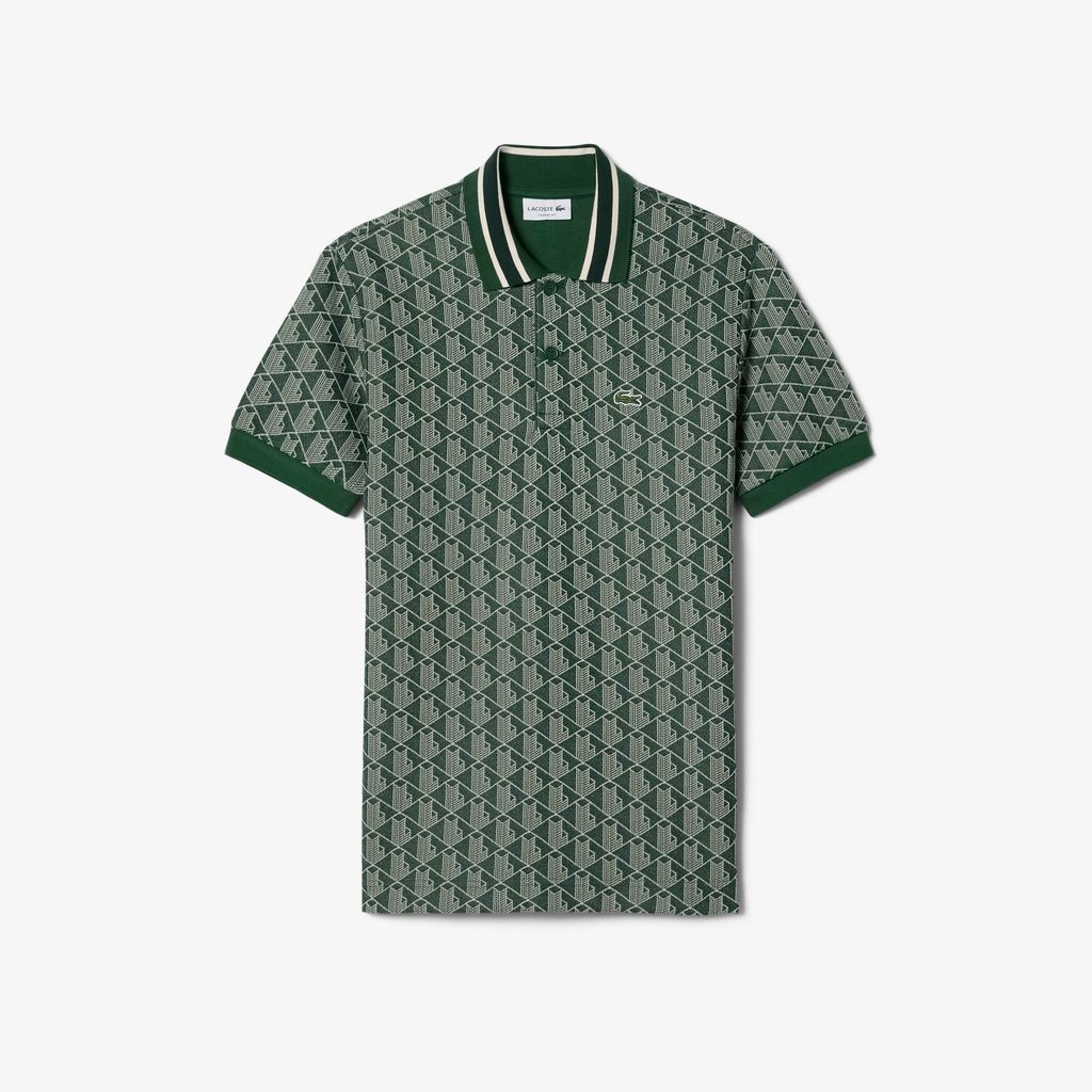 Áo Polo Lacoste Nam Dáng Cổ Điển Có Cổ Tương Phản Hoạ Tiết Monogram Chất Liệu Jacquard