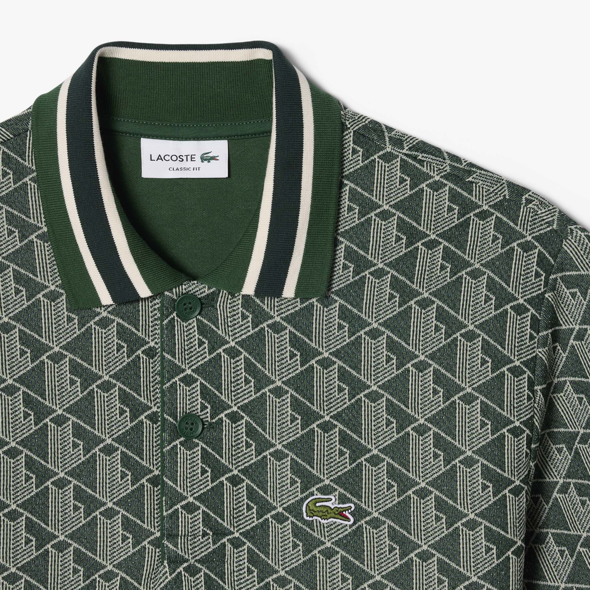 Áo Polo Lacoste Nam Dáng Cổ Điển Có Cổ Tương Phản Hoạ Tiết Monogram Chất Liệu Jacquard