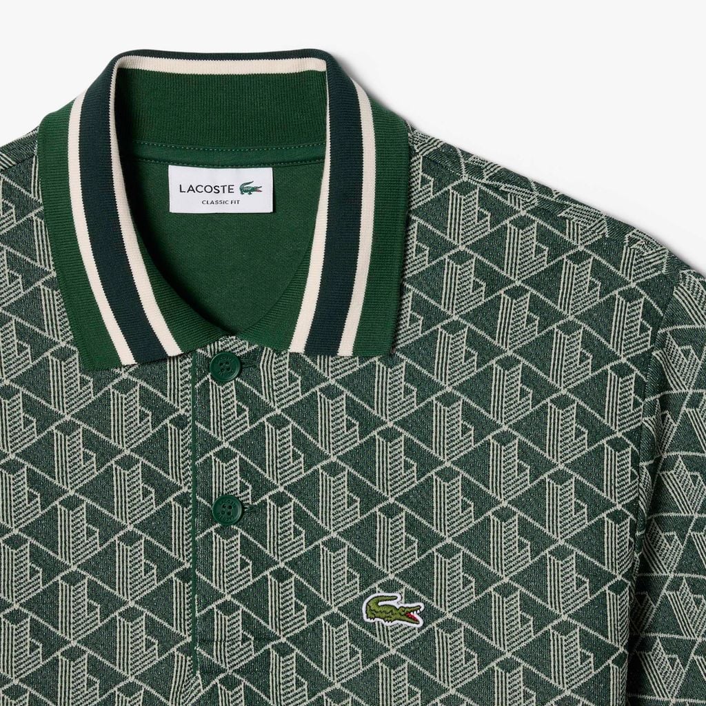 Áo Polo Lacoste Nam Dáng Cổ Điển Có Cổ Tương Phản Hoạ Tiết Monogram Chất Liệu Jacquard