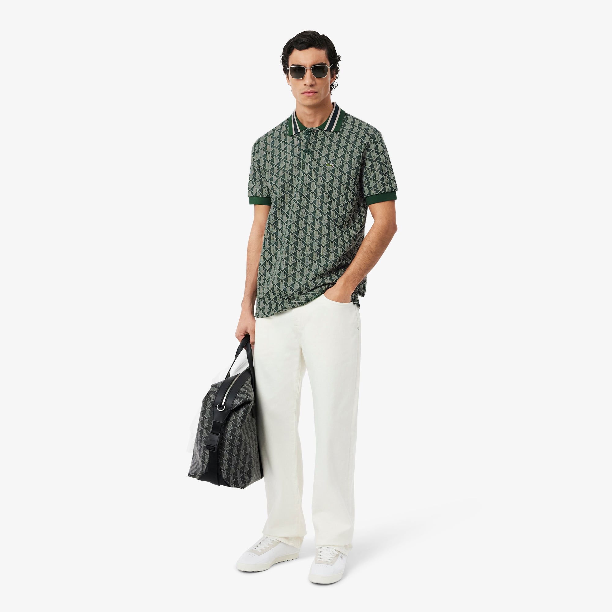 Áo Polo Lacoste Nam Dáng Cổ Điển Có Cổ Tương Phản Hoạ Tiết Monogram Chất Liệu Jacquard