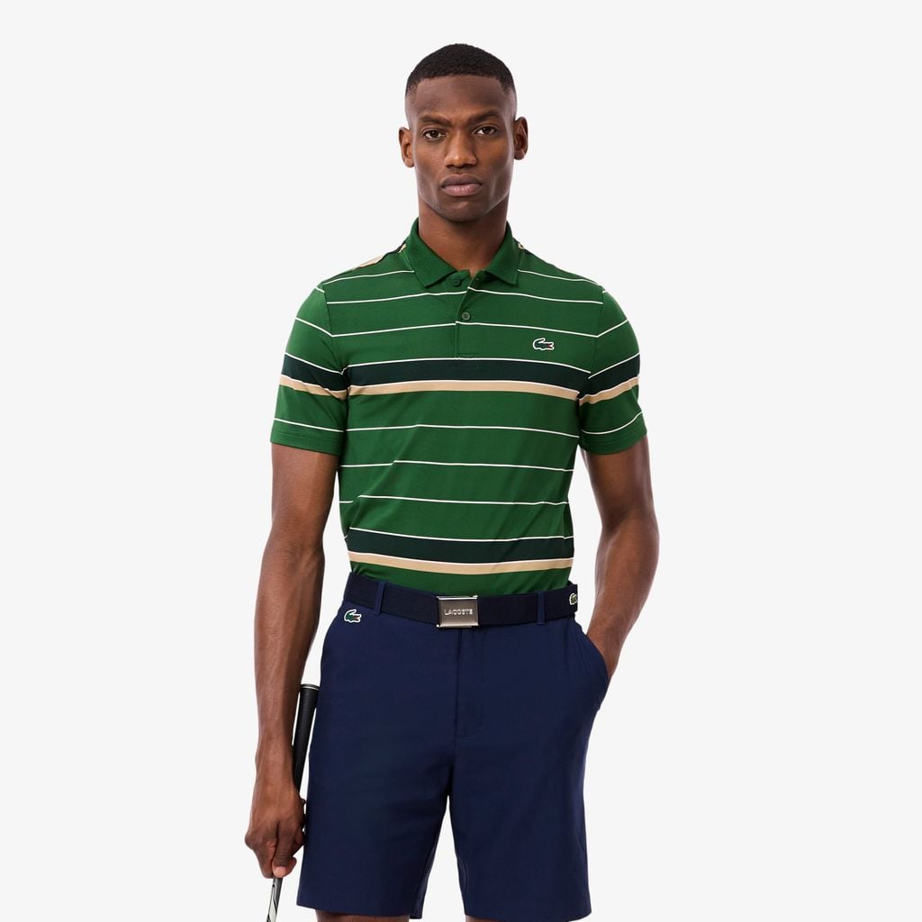 Áo Polo Golf Lacoste Nam Dáng Suông Thoáng Khí Co Giãn Kẻ Sọc