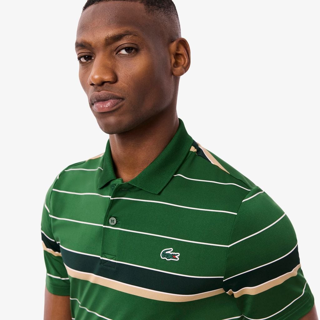 Áo Polo Golf Lacoste Nam Dáng Suông Thoáng Khí Co Giãn Kẻ Sọc