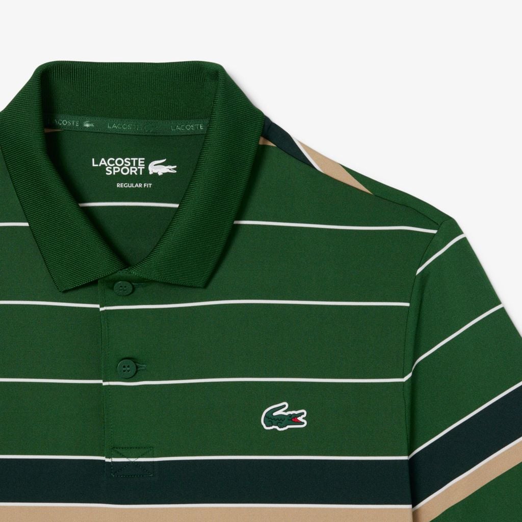 Áo Polo Golf Lacoste Nam Dáng Suông Thoáng Khí Co Giãn Kẻ Sọc