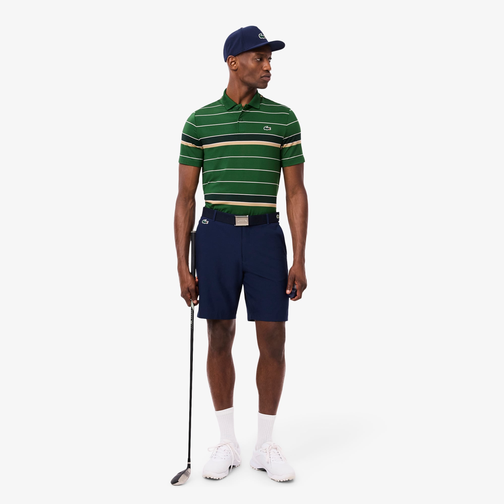 Áo Polo Golf Lacoste Nam Dáng Suông Thoáng Khí Co Giãn Kẻ Sọc