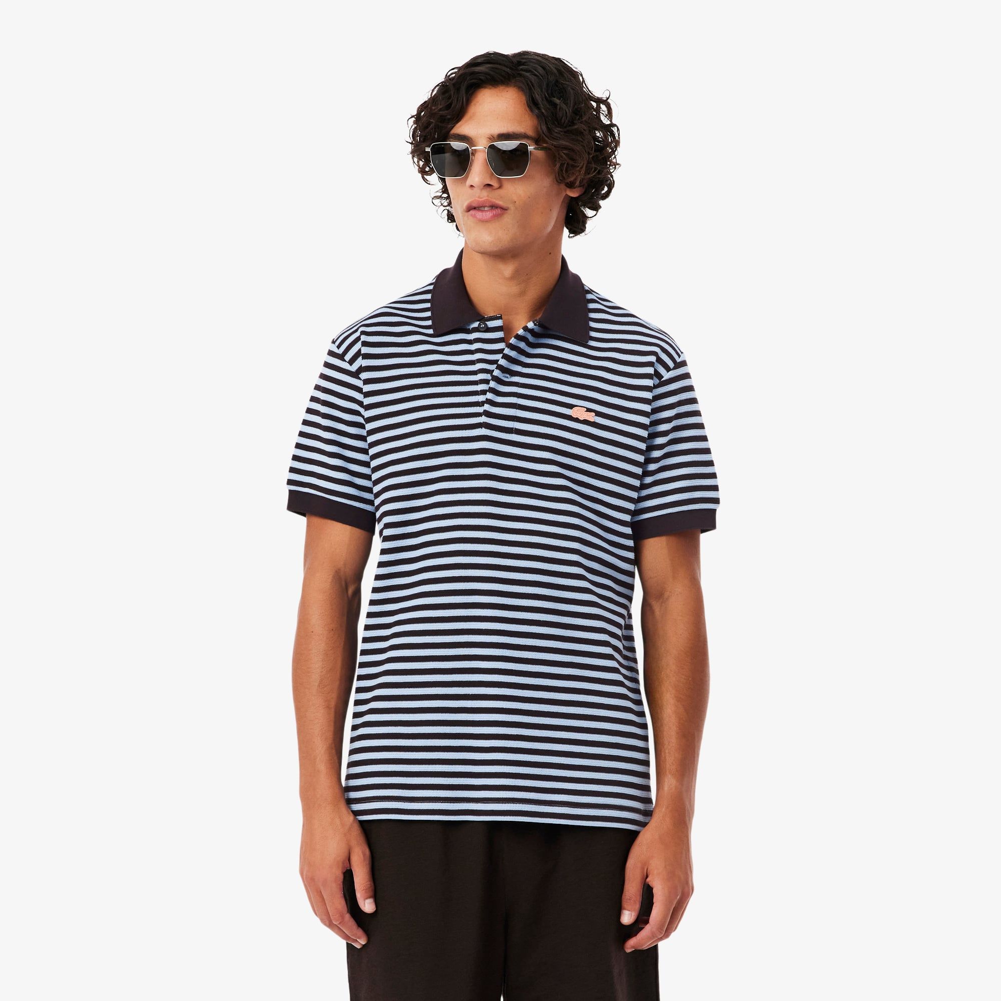 Áo Polo Lacoste Nam Dáng Cổ Điển Dập Nổi Kẻ Sọc