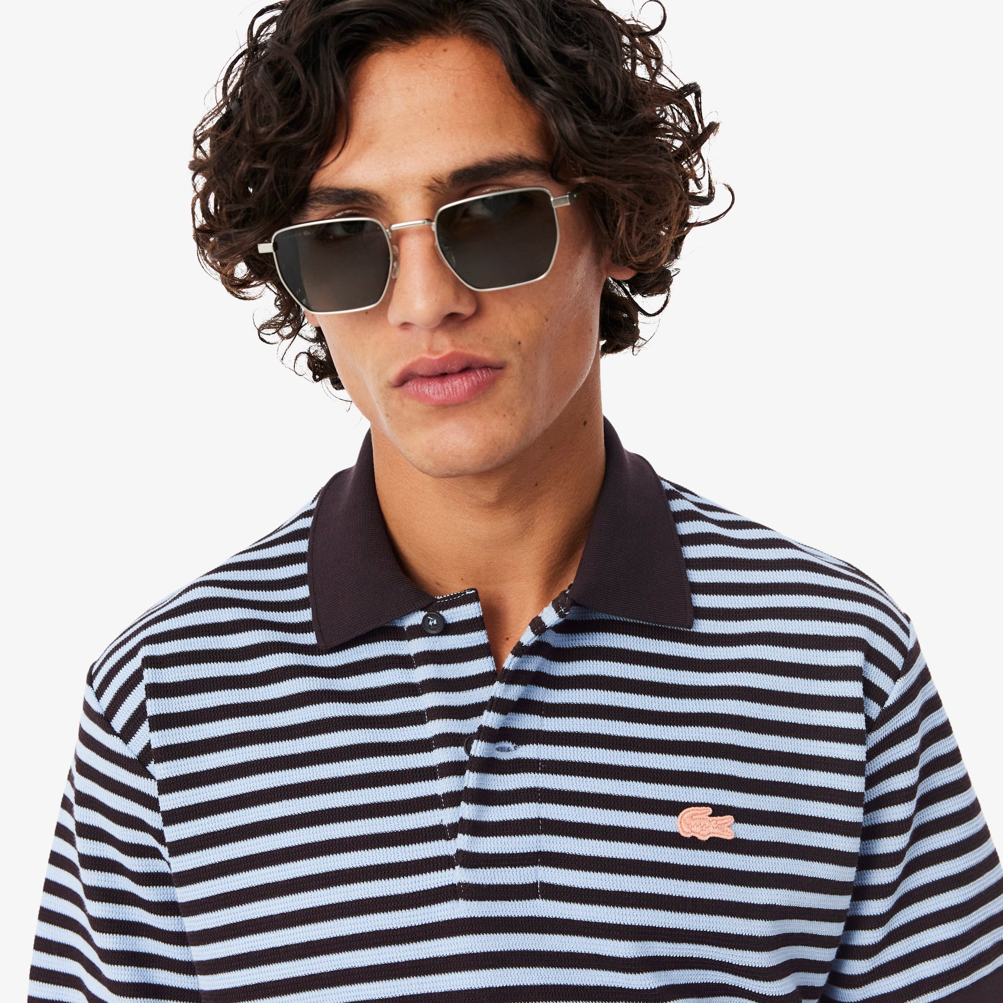 Áo Polo Lacoste Nam Dáng Cổ Điển Dập Nổi Kẻ Sọc