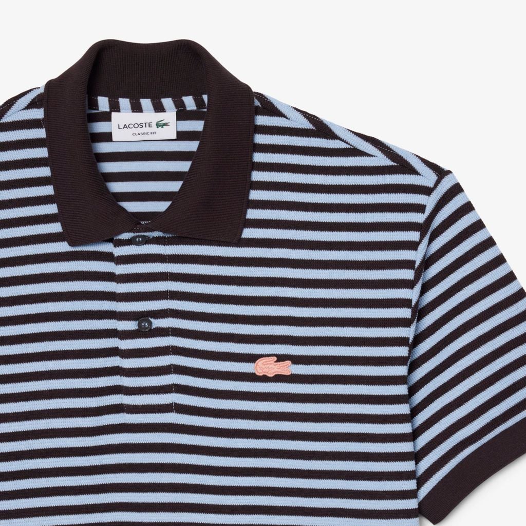 Áo Polo Lacoste Nam Dáng Cổ Điển Dập Nổi Kẻ Sọc