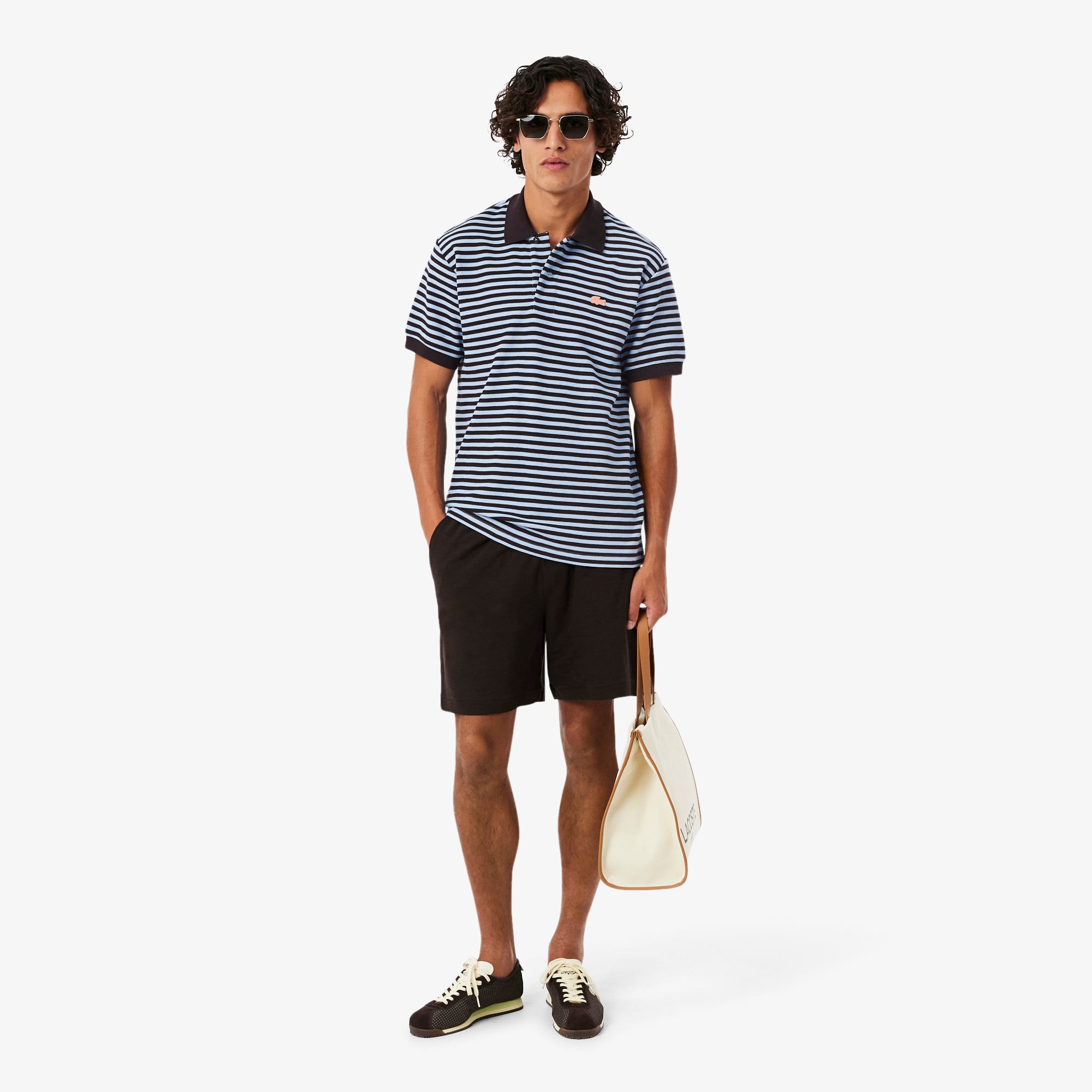 Áo Polo Lacoste Nam Dáng Cổ Điển Dập Nổi Kẻ Sọc
