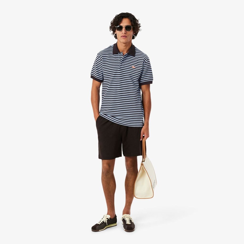 Áo Polo Lacoste Nam Dáng Cổ Điển Dập Nổi Kẻ Sọc