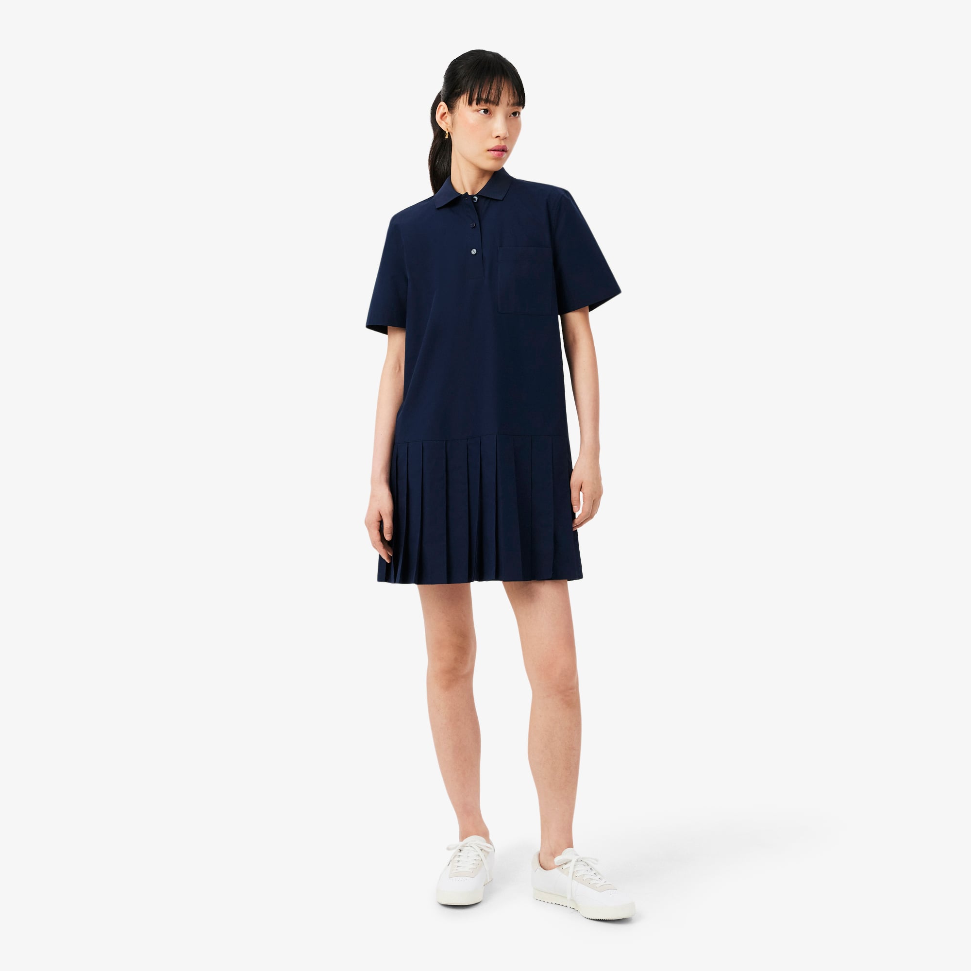 Đầm Polo Lacoste Nữ Dáng Suông Chất Liệu Poplin Tay Ngắn