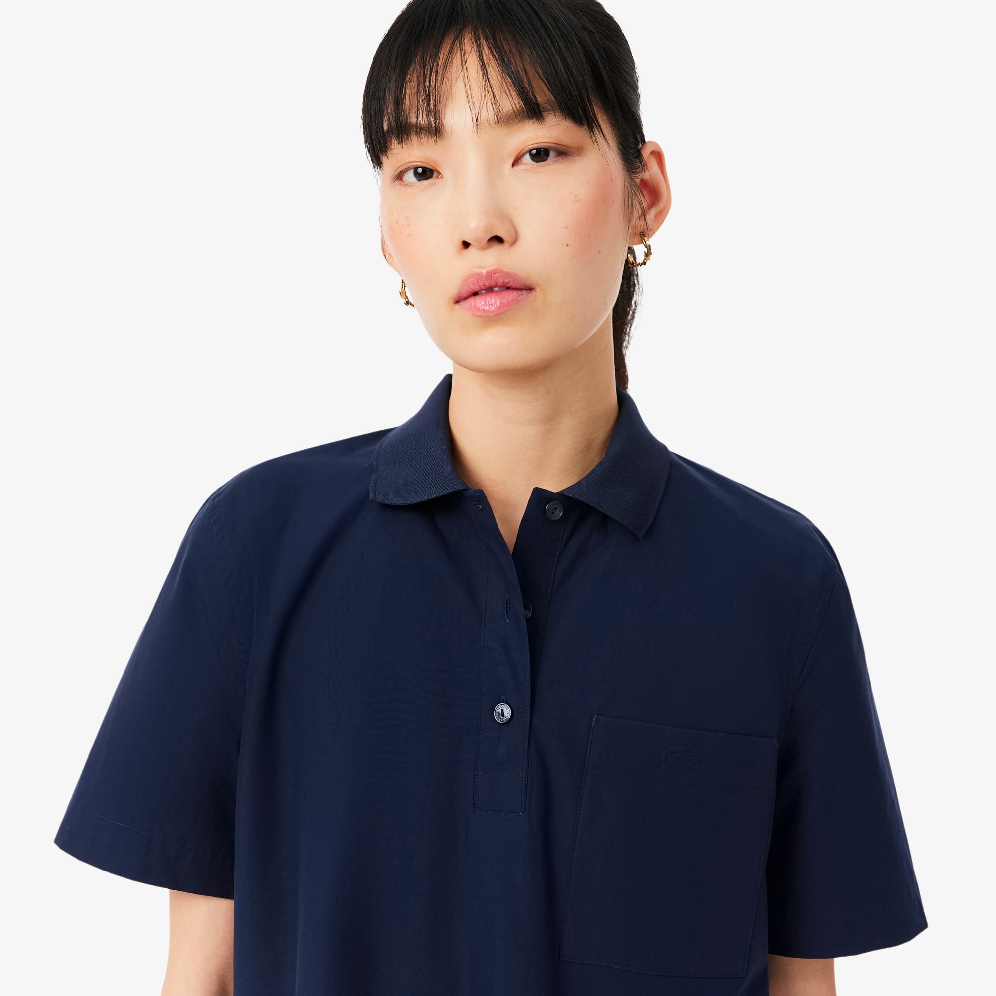 Đầm Polo Lacoste Nữ Dáng Suông Chất Liệu Poplin Tay Ngắn