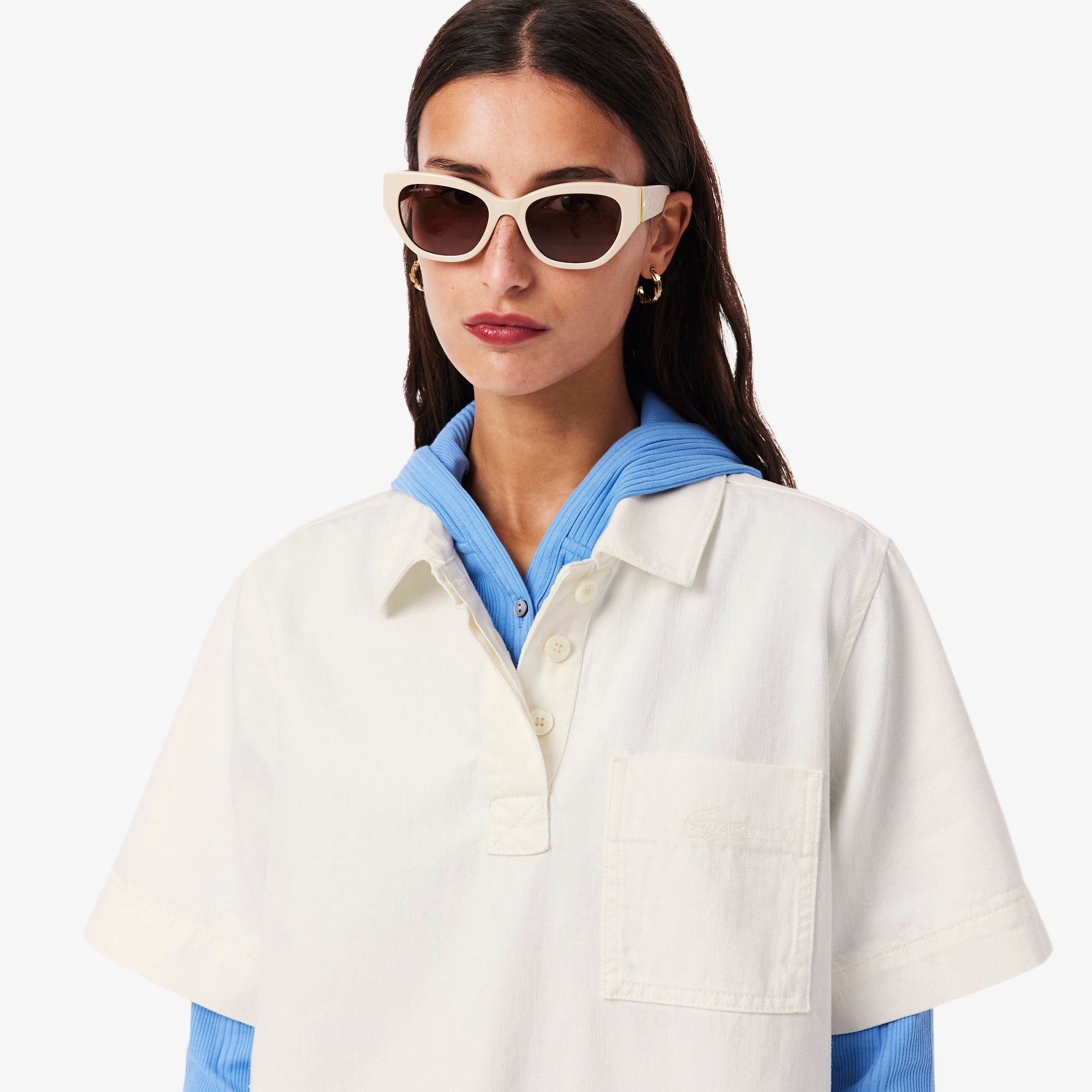 Đầm Polo Lacoste Nữ Dáng Oversize Chất Liệu Denim