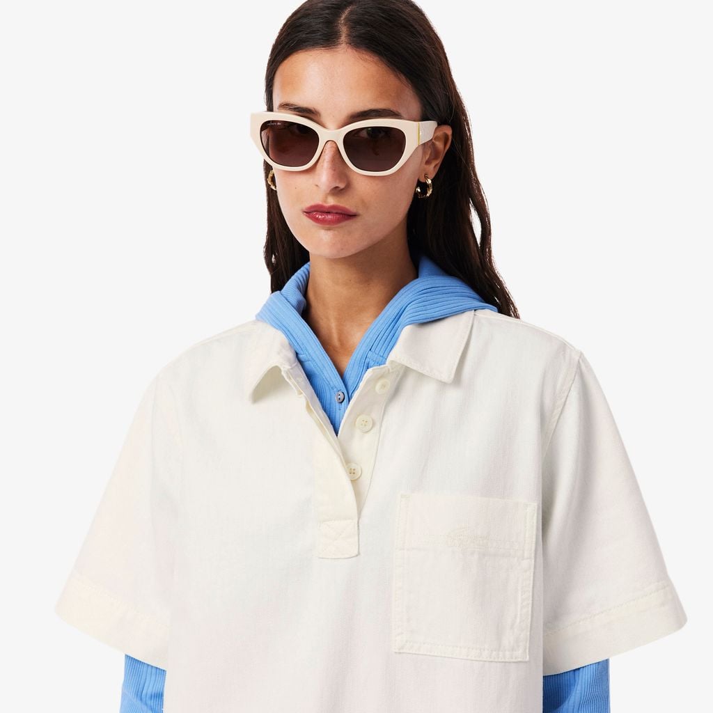 Đầm Polo Lacoste Nữ Dáng Oversize Chất Liệu Denim