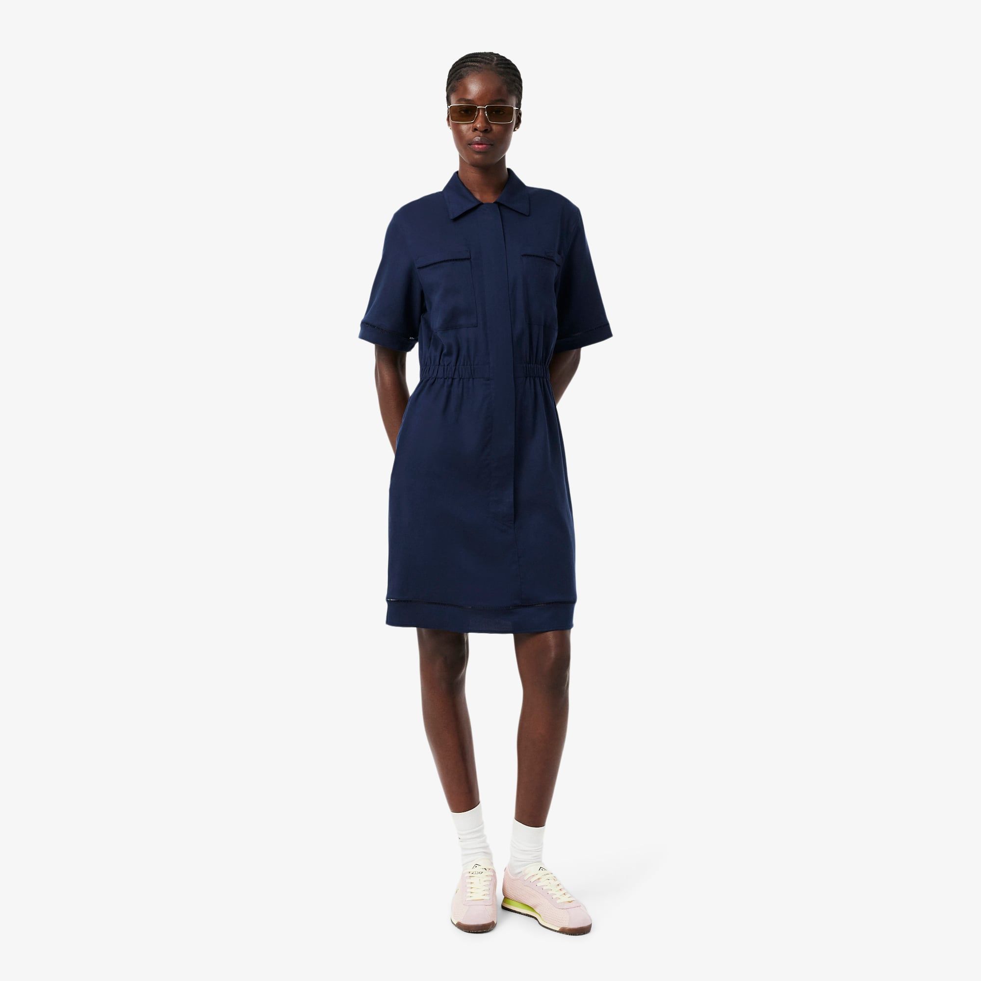 Đầm Sơ Mi Lacoste Nữ Dáng Suông Chất Liệu Linen Mềm Mại
