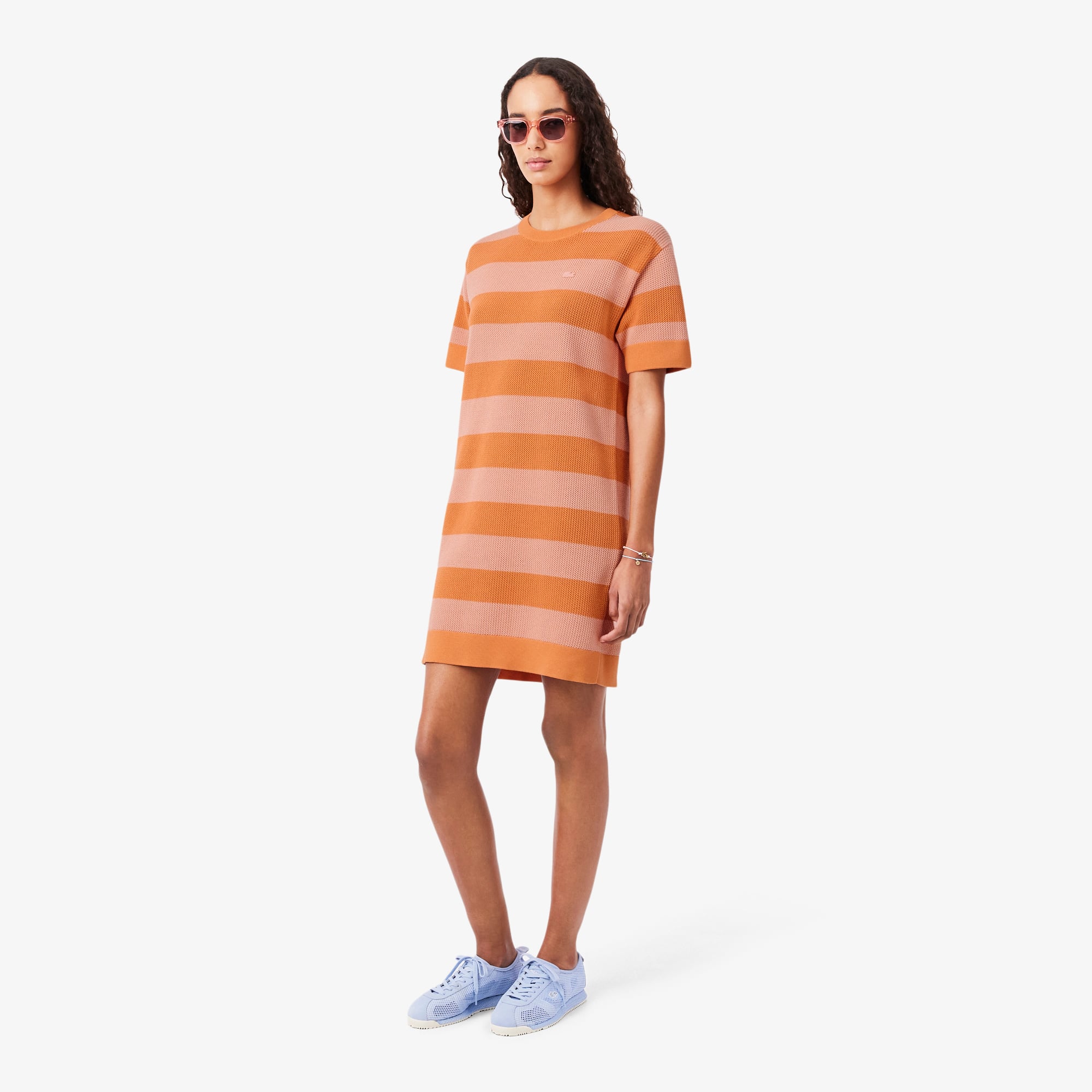 Đầm Lacoste Nữ Dáng Suông Đan Lưới Kẻ Sọc