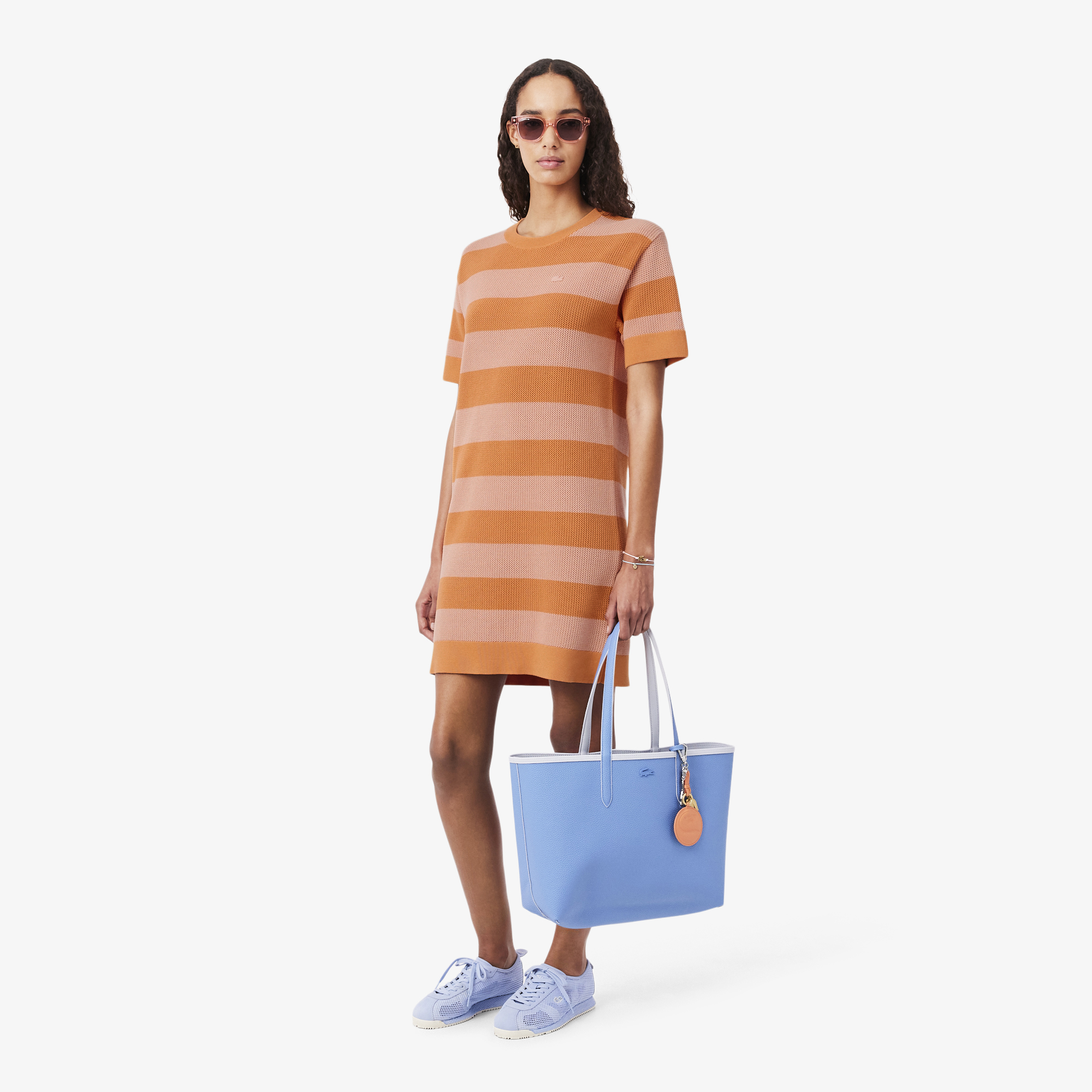 Đầm Lacoste Nữ Dáng Suông Đan Lưới Kẻ Sọc