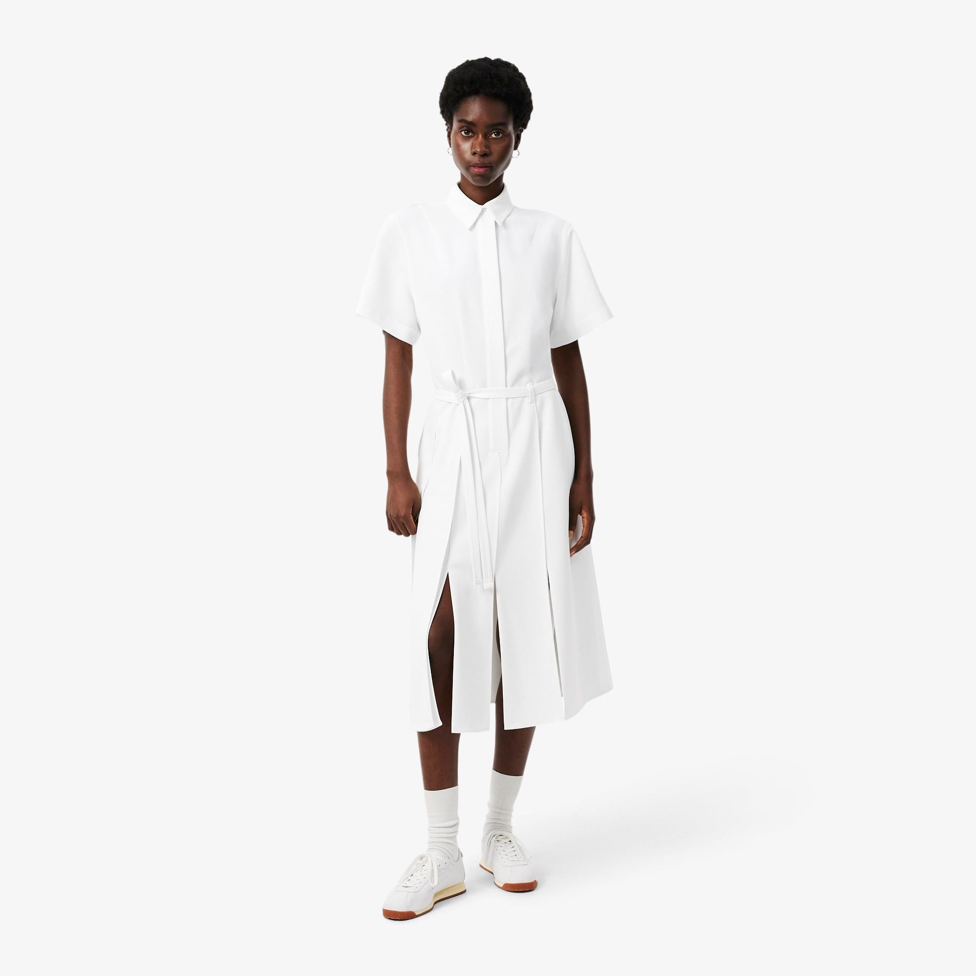 Đầm Lacoste Nữ Dáng Dài Xếp Ly Họa Tiết Dệt Jacquard