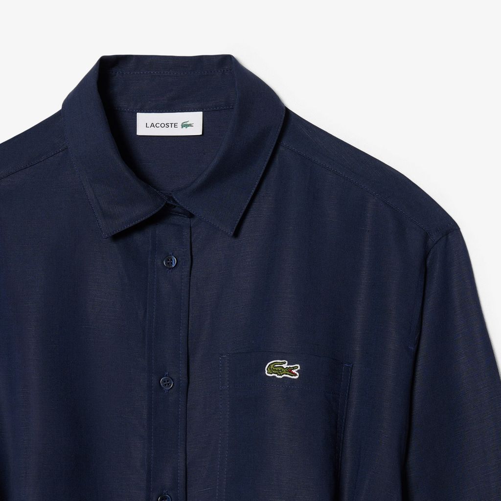 Đầm Sơ Mi Lacoste Nữ Dáng Oversize Chất Liệu Pha Linen