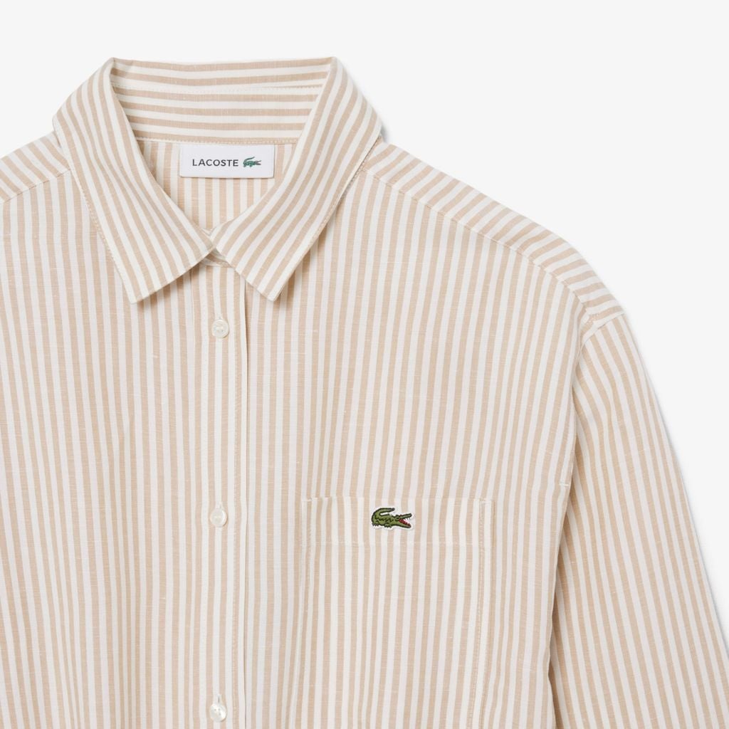 Đầm Sơ Mi Lacoste Nữ Dáng Oversize Chất Liệu Pha Linen