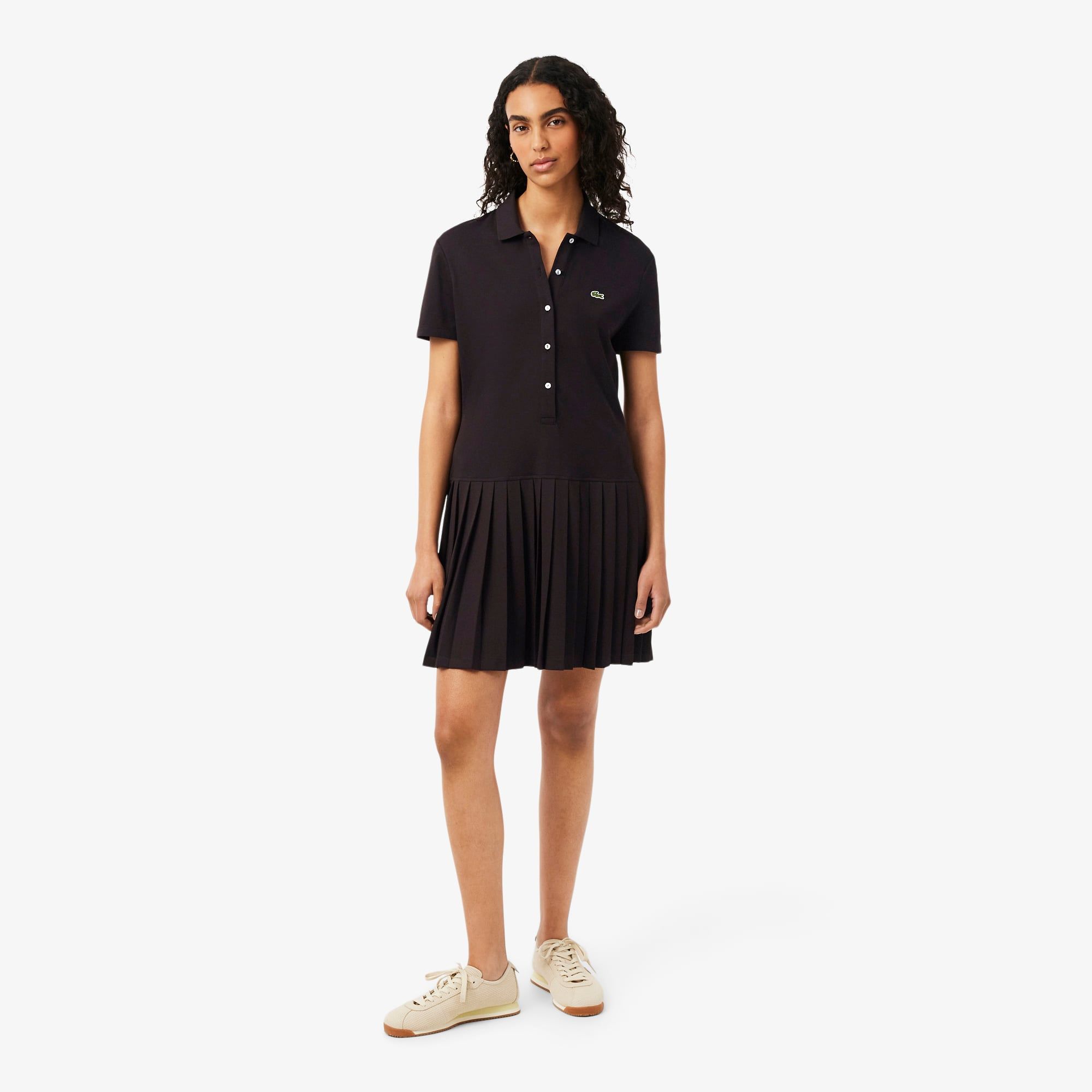 Đầm Polo Lacoste Nữ Dáng Suông Chất Liệu Piqué Co Giãn Xếp Ly