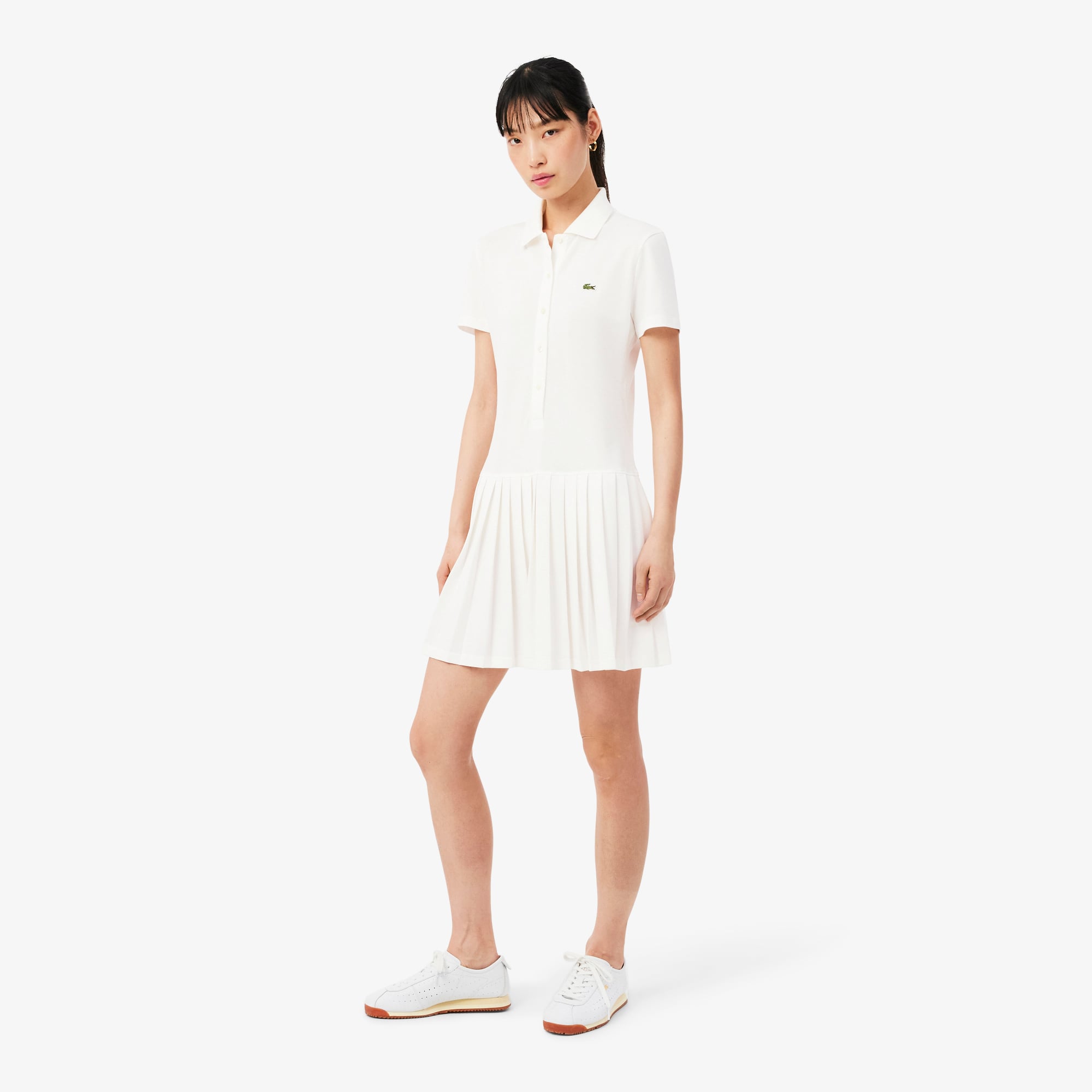 Đầm Polo Lacoste Nữ Dáng Suông Chất Liệu Piqué Co Giãn Xếp Ly