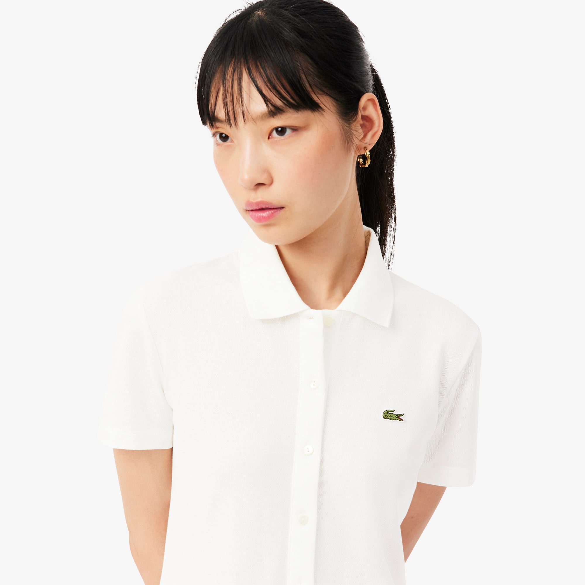 Đầm Polo Lacoste Nữ Dáng Suông Chất Liệu Piqué Co Giãn Xếp Ly