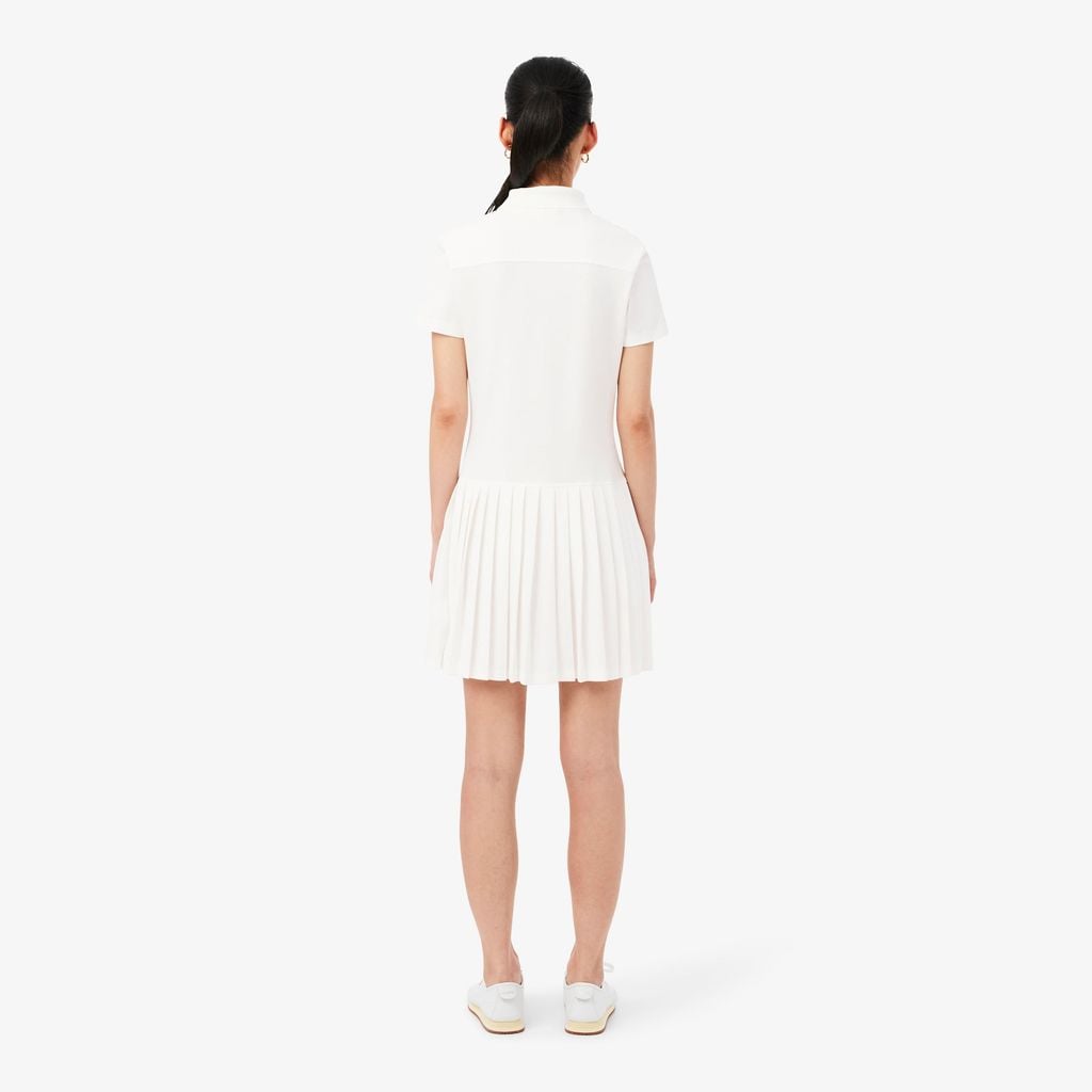 Đầm Polo Lacoste Nữ Dáng Suông Chất Liệu Piqué Co Giãn Xếp Ly