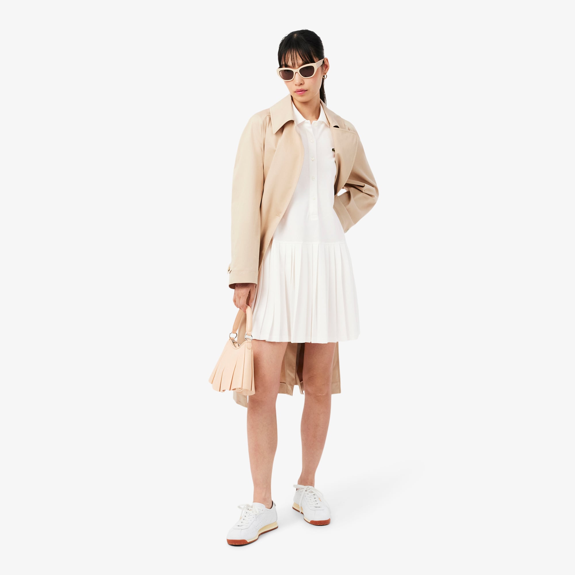 Đầm Polo Lacoste Nữ Dáng Suông Chất Liệu Piqué Co Giãn Xếp Ly