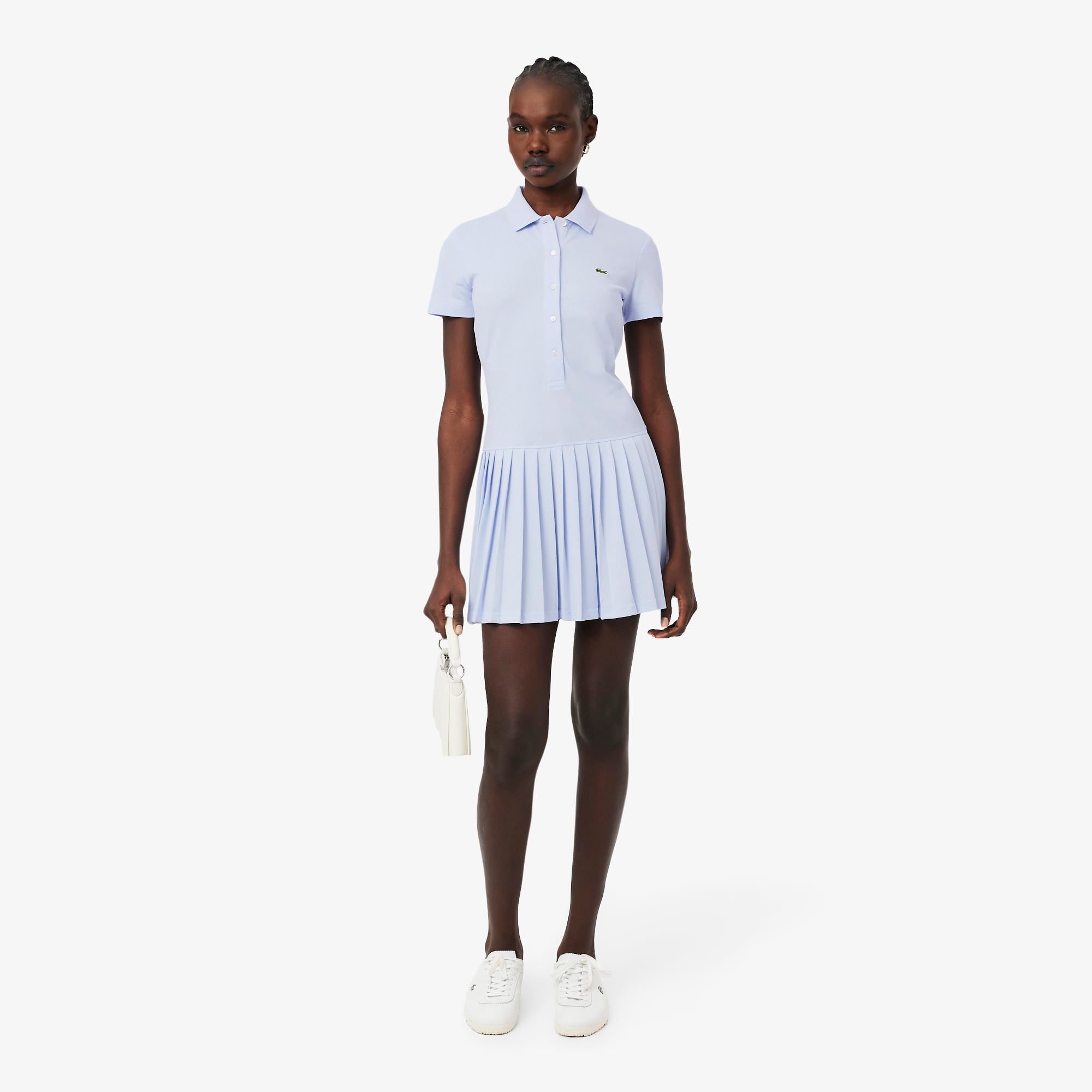 Đầm Polo Lacoste Nữ Dáng Suông Chất Liệu Piqué Co Giãn Xếp Ly