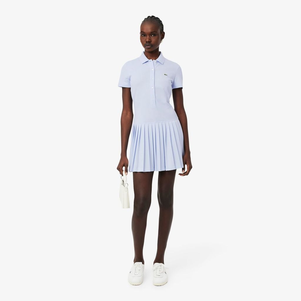 Đầm Polo Lacoste Nữ Dáng Suông Chất Liệu Piqué Co Giãn Xếp Ly