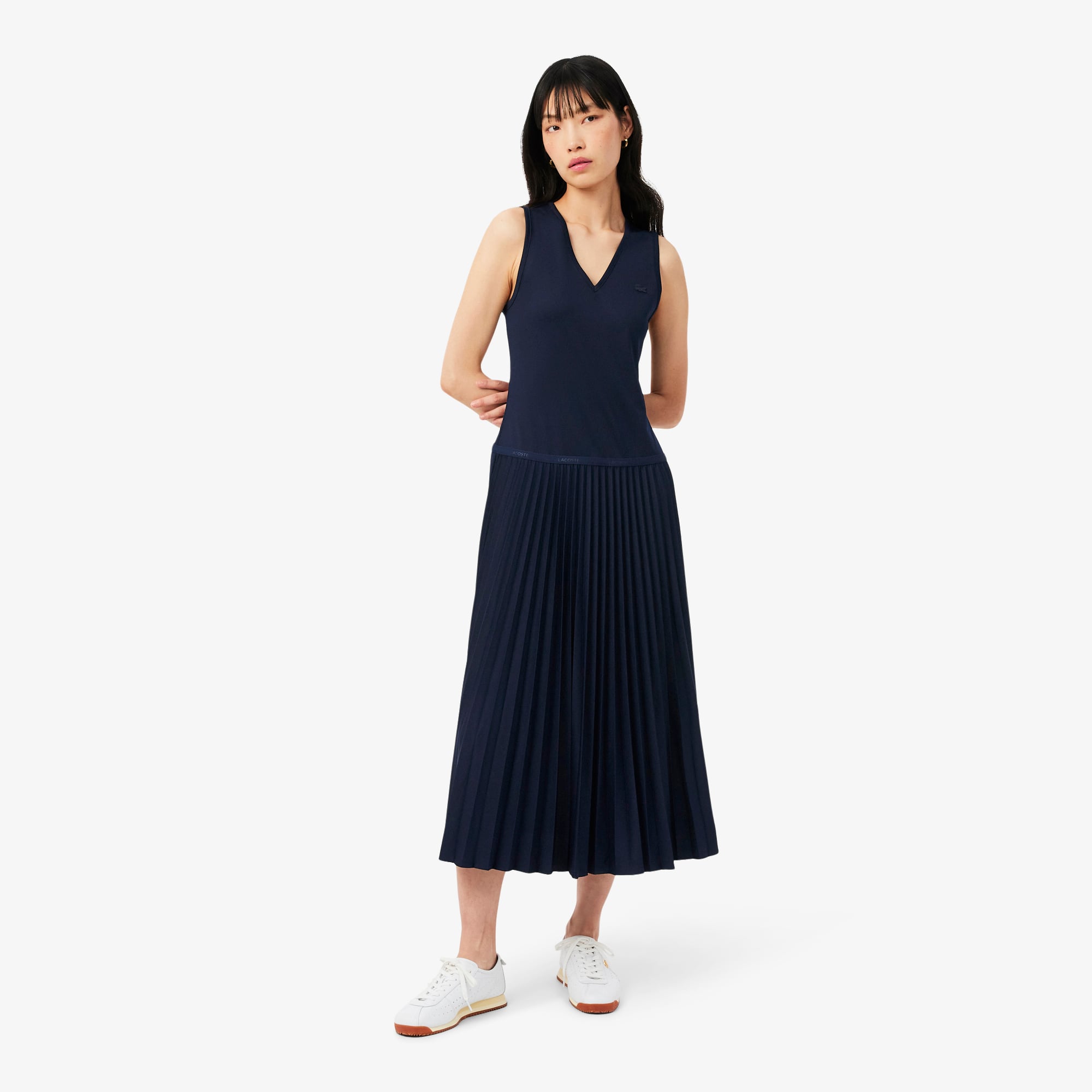 Đầm Dài Lacoste Nữ Dáng Suông Xếp Ly Không Tay