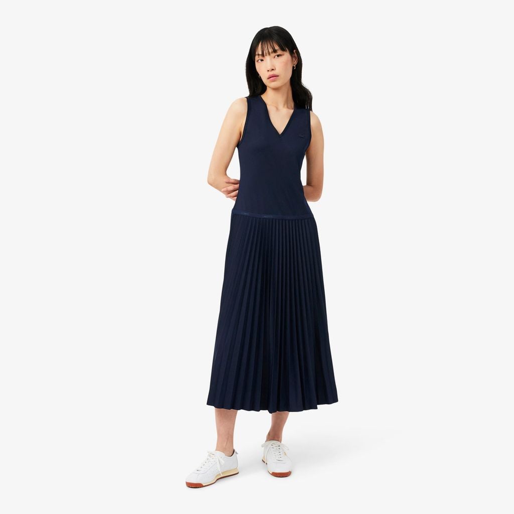 Đầm Dài Lacoste Nữ Dáng Suông Xếp Ly Không Tay