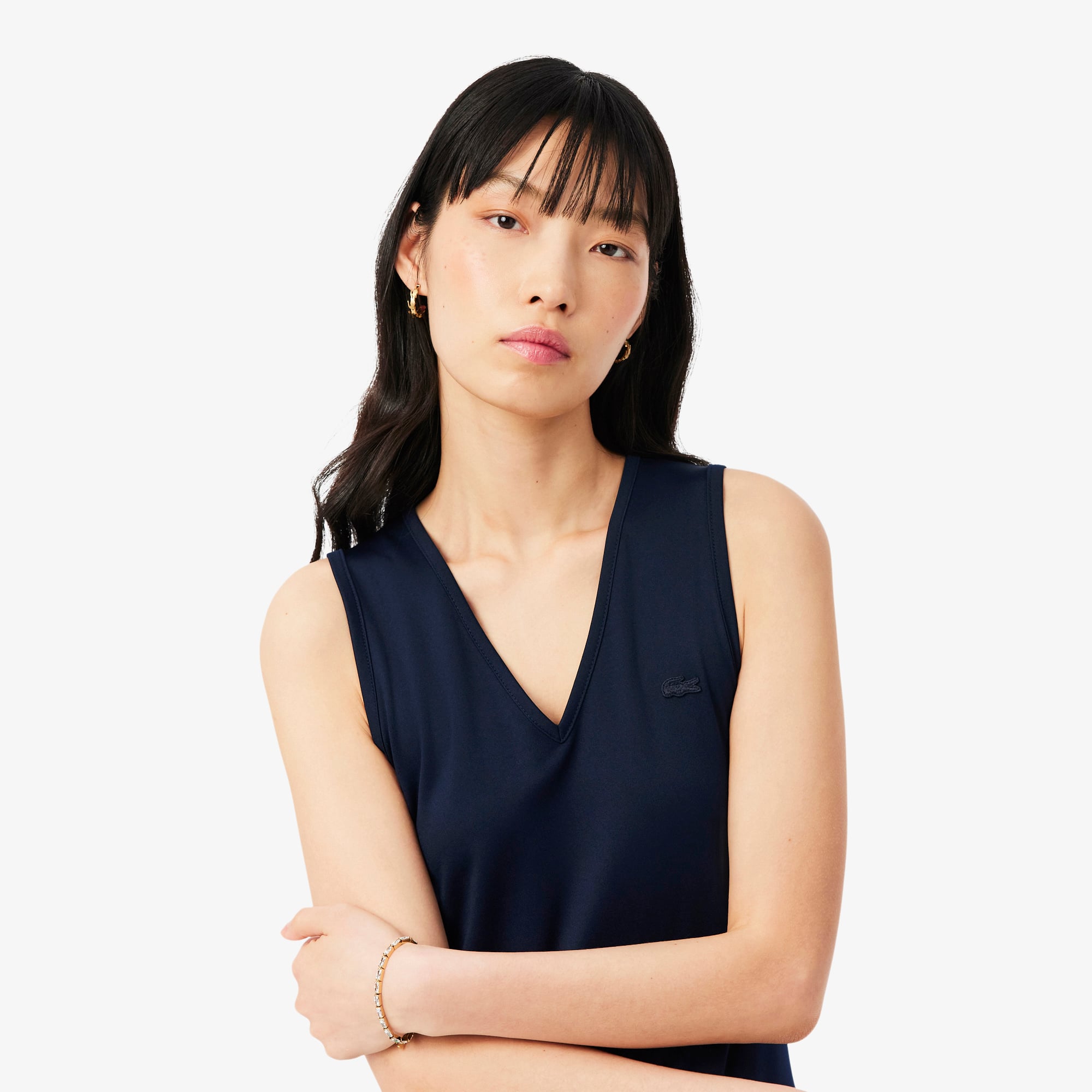 Đầm Dài Lacoste Nữ Dáng Suông Xếp Ly Không Tay
