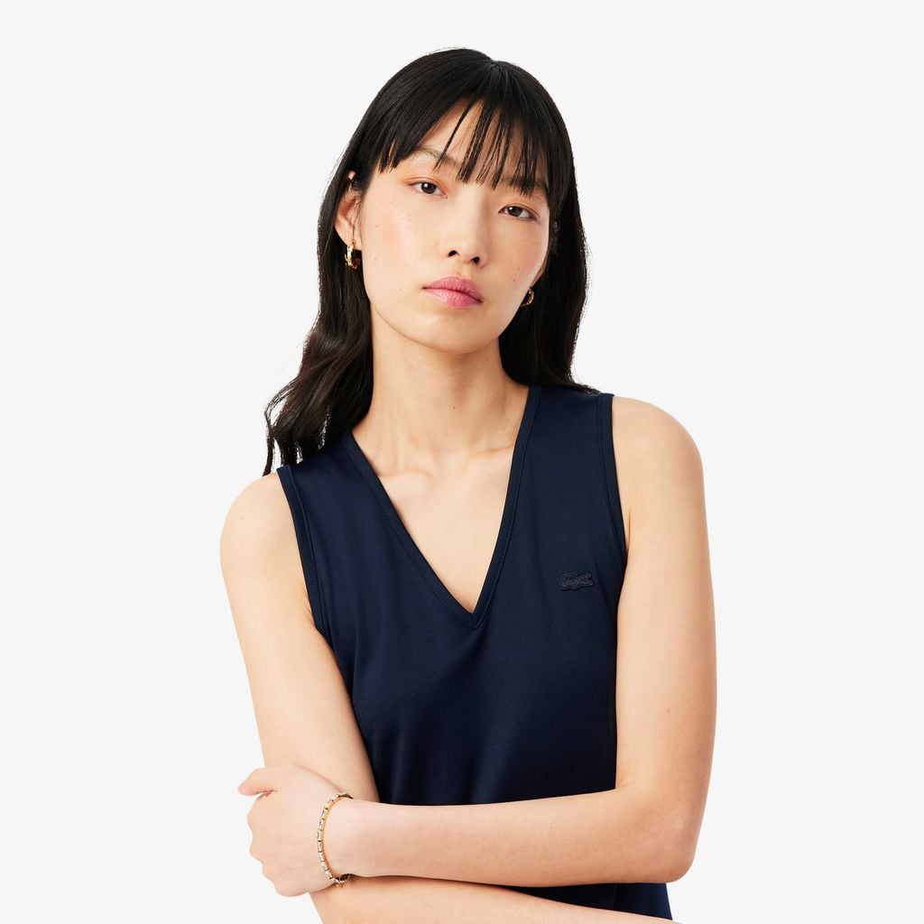 Đầm Dài Lacoste Nữ Dáng Suông Xếp Ly Không Tay