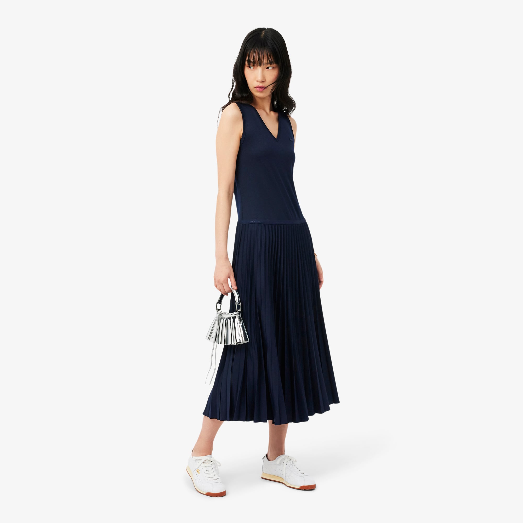 Đầm Dài Lacoste Nữ Dáng Suông Xếp Ly Không Tay