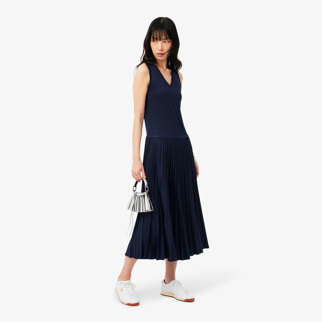 Đầm Dài Lacoste Nữ Dáng Suông Xếp Ly Không Tay