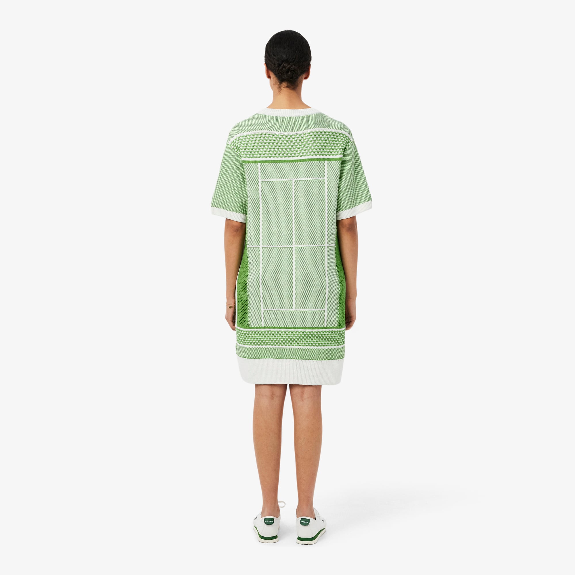 Đầm Len Lacoste Nữ Dáng Suông Dệt Nổi Họa Tiết Sân Tennis