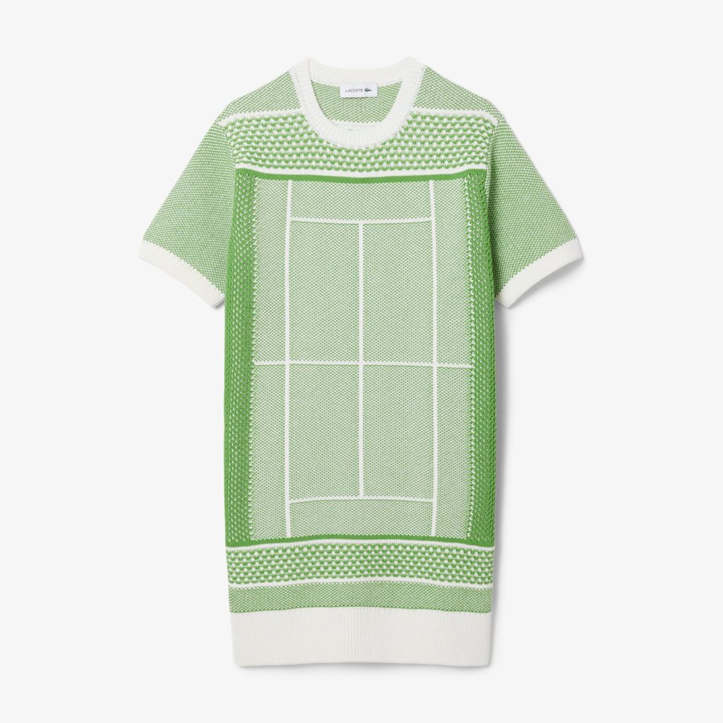 Đầm Len Lacoste Nữ Dáng Suông Dệt Nổi Họa Tiết Sân Tennis