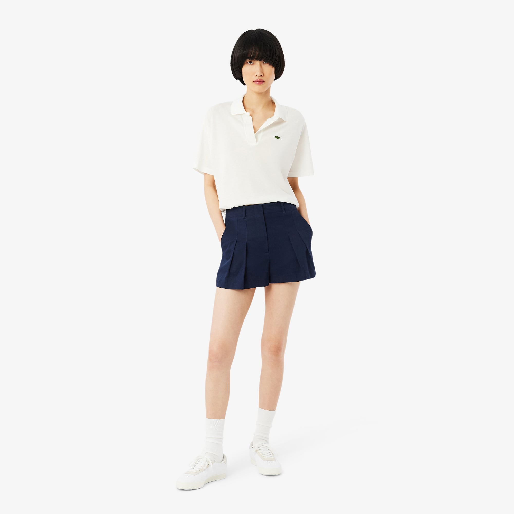 Quần Ngắn Lacoste Nữ Dáng Oversize Chất Liệu Cotton Gabardine