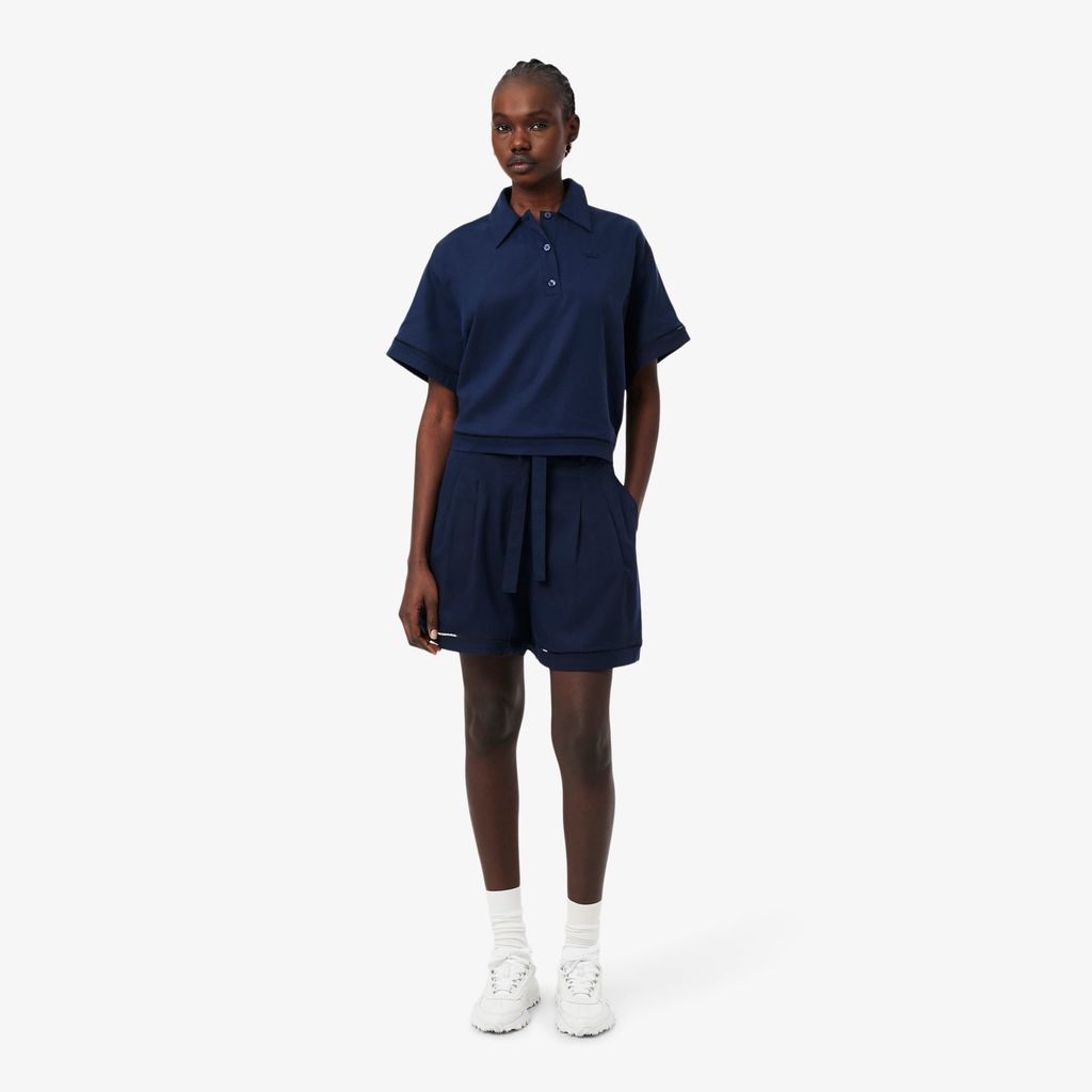 Quần Ngắn Lacoste Nữ Dáng Oversize Chất Liệu Pha Linen Mềm Mại