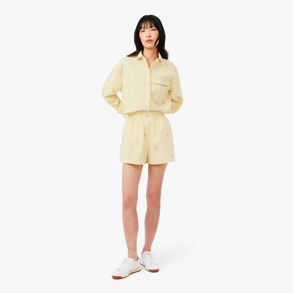 Quần Ngắn Lacoste Nữ Dáng Oversize Chất Liệu Cotton Poplin Dệt Nổi