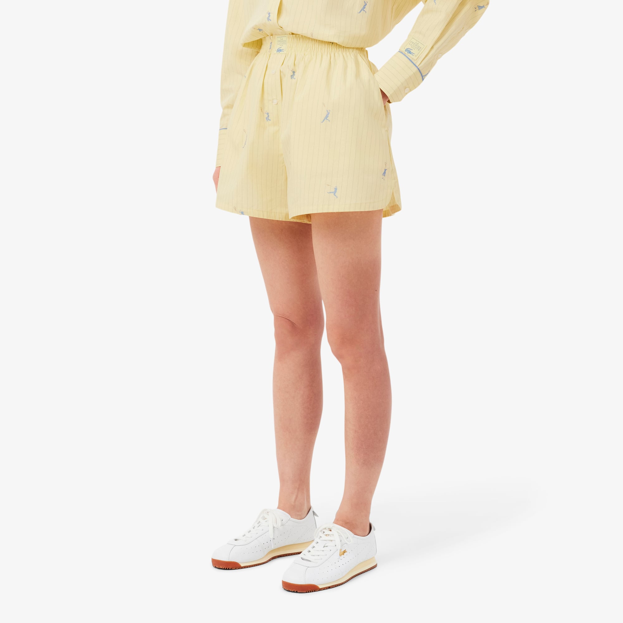 Quần Ngắn Lacoste Nữ Dáng Oversize Chất Liệu Cotton Poplin Dệt Nổi