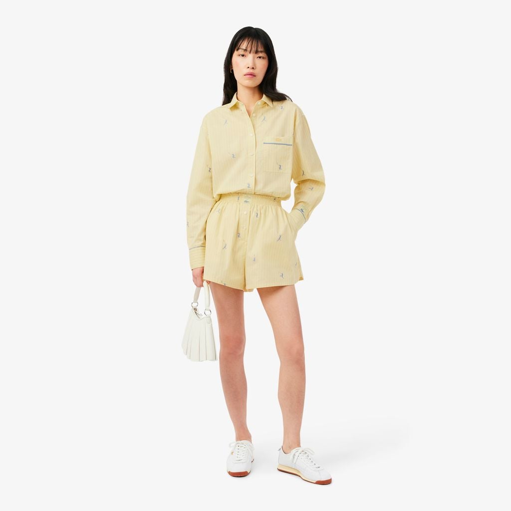 Quần Ngắn Lacoste Nữ Dáng Oversize Chất Liệu Cotton Poplin Dệt Nổi