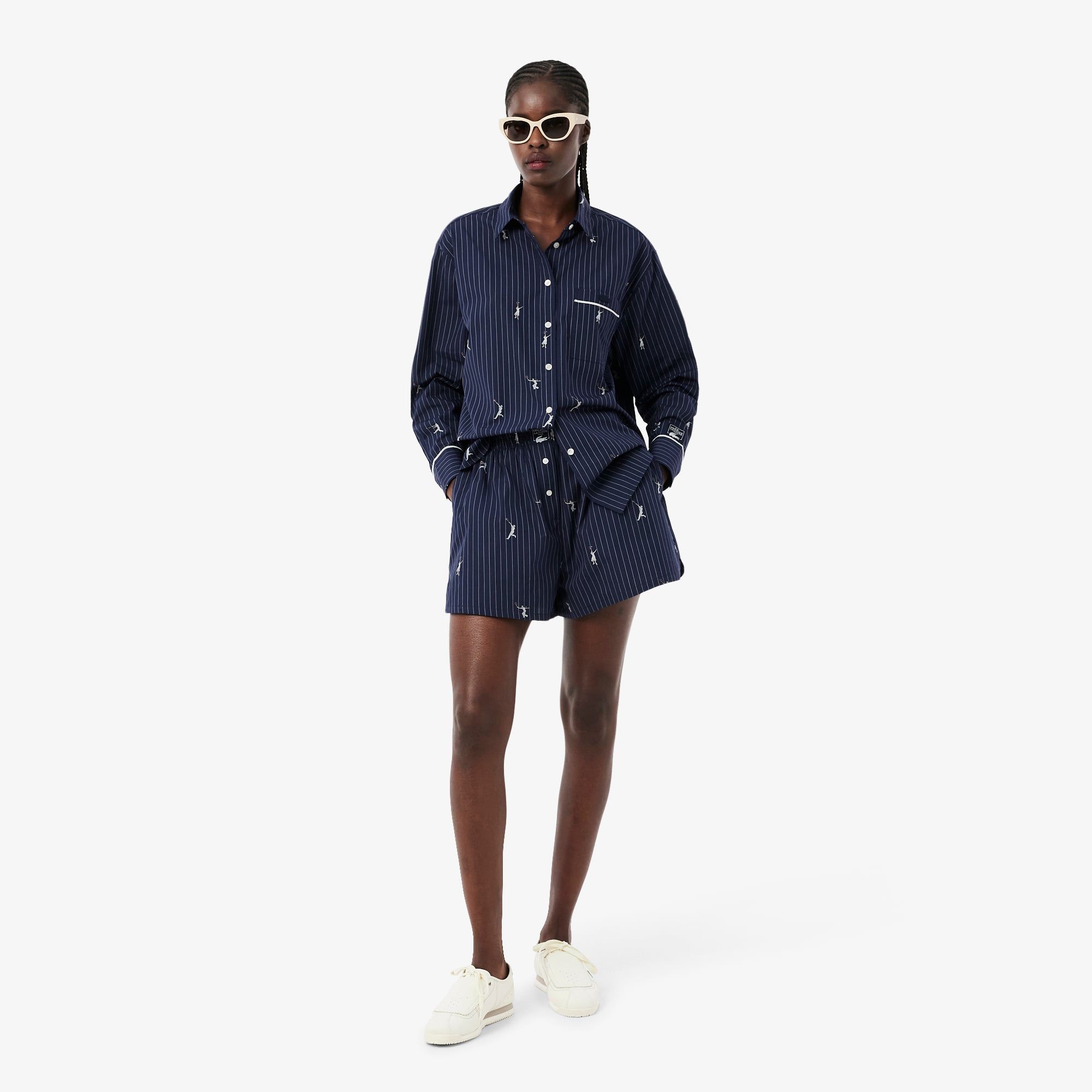 Quần Ngắn Lacoste Nữ Dáng Oversize Chất Liệu Cotton Poplin Dệt Nổi
