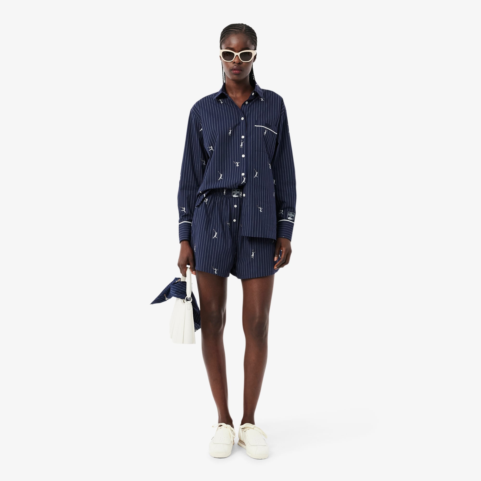 Quần Ngắn Lacoste Nữ Dáng Oversize Chất Liệu Cotton Poplin Dệt Nổi