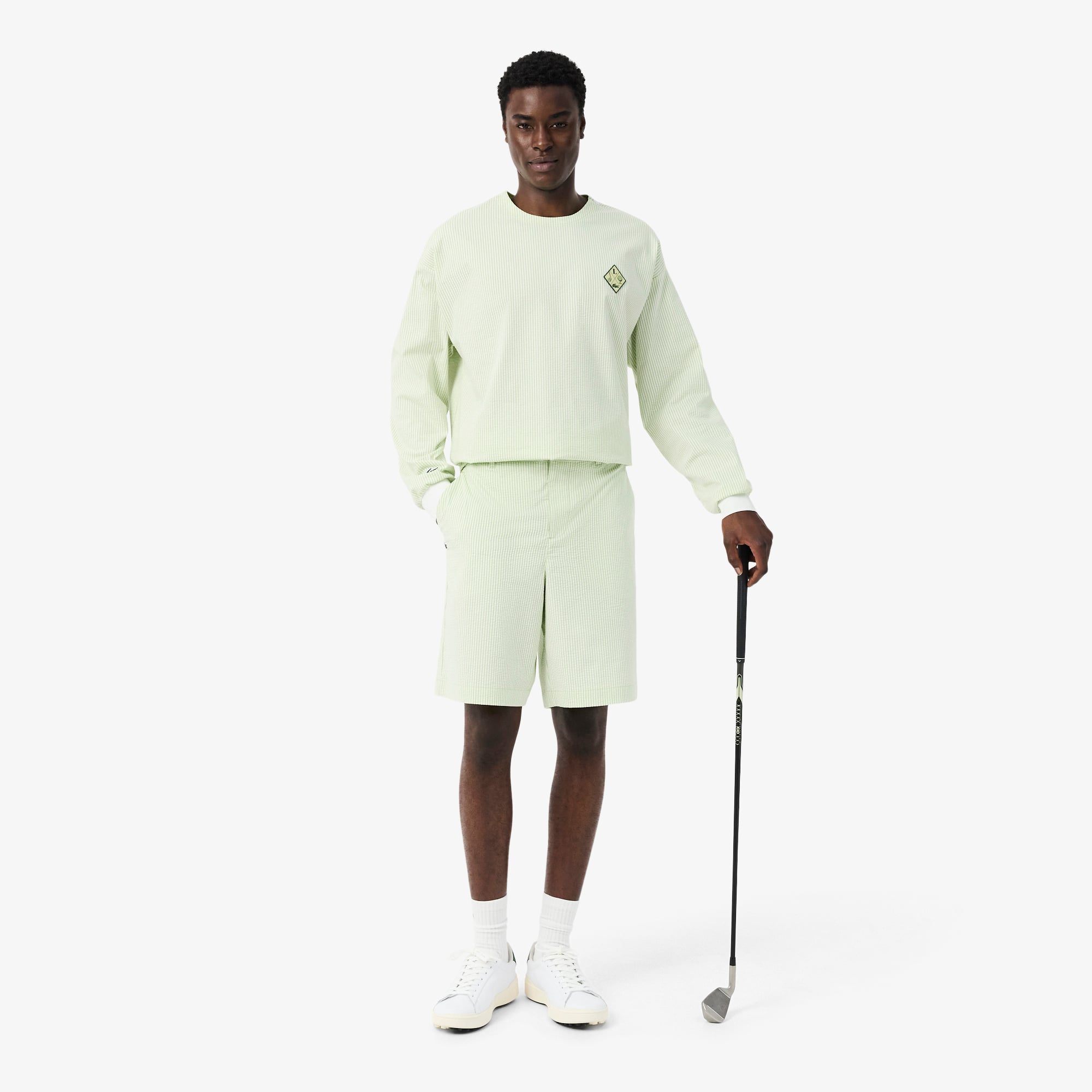 Quần Ngắn Golf Lacoste Nam Dáng Rộng Kẻ Sọc Công Nghệ Thoáng Khí